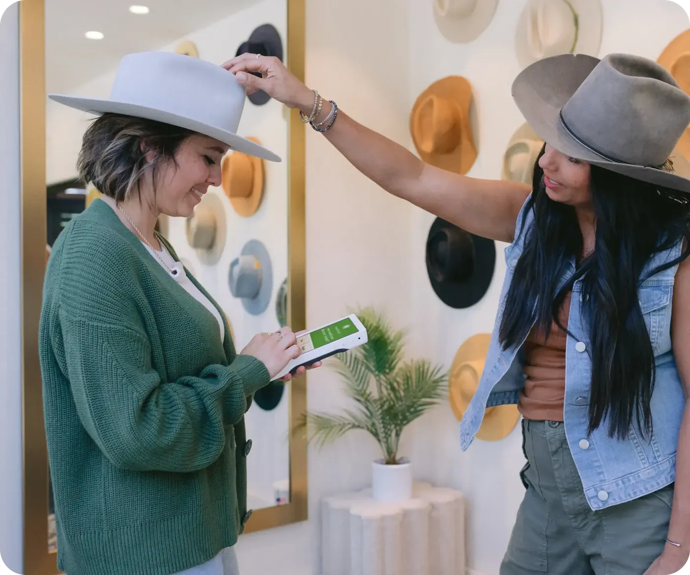 Serving a customer in store