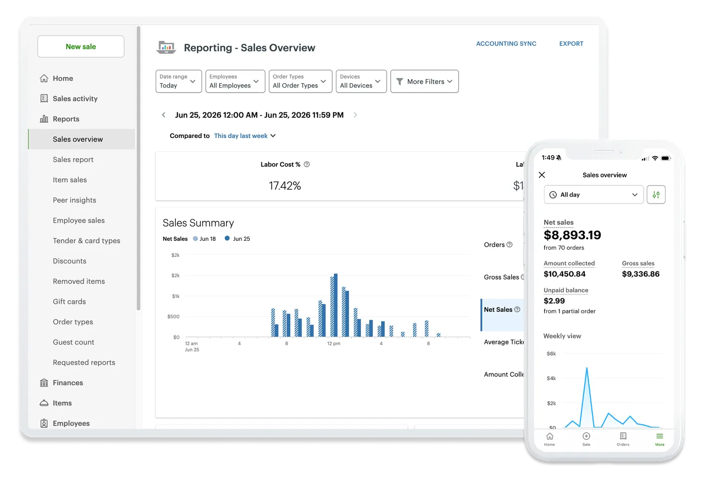 Sales reporting on desktop and phone